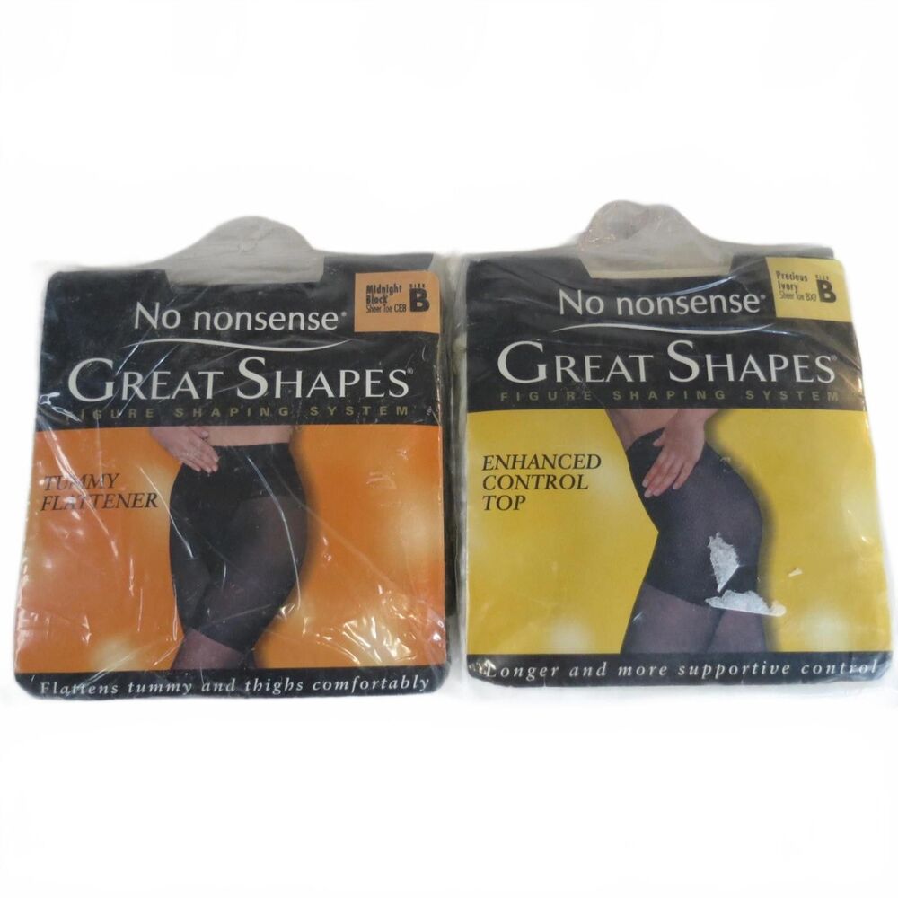 2- No Nonsense Great Shapes Midnight Black/Ivory Pantyhose Support‎ Comfort Sz B